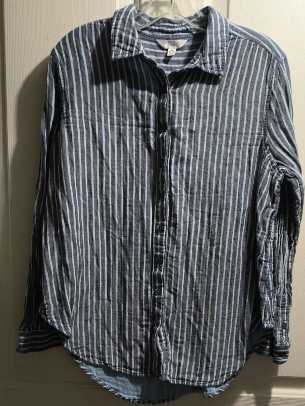 Time and Tru Blue and White Striped Button-Down Shirt